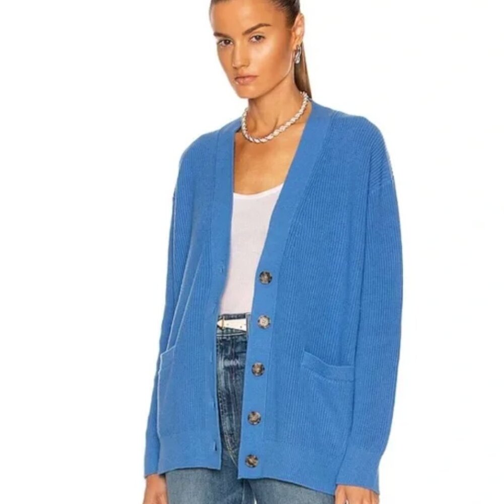 RE/DONE 90s Oversized Chunky Button Front Cardigan in French Blue, Size L